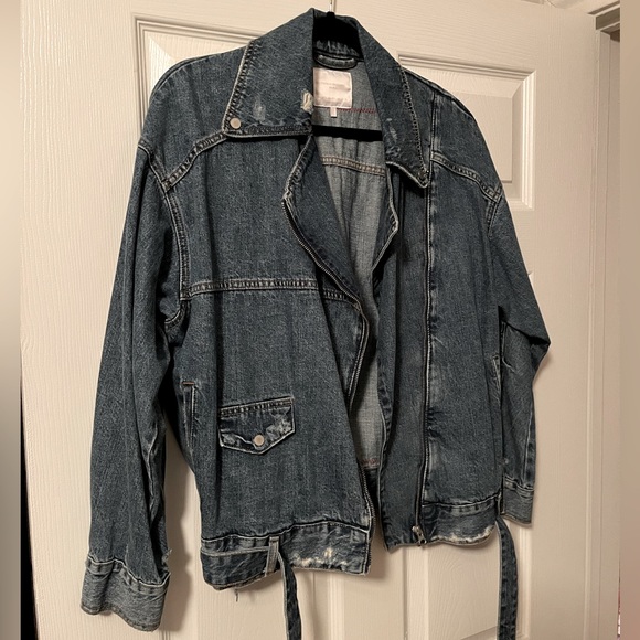 💙Rare ZARA Artist Drawing Denim Jacket Snaps Zipper Fall Autumn Size Large L💙 - Picture 4 of 16